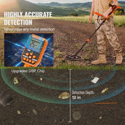 Professionele Oplaadbare Metaaldetector - 12" IP68 Waterdicht, 7 Modi & LCD
