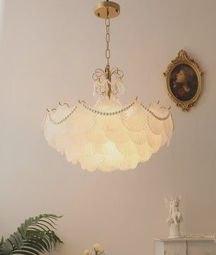 Moderne Koperen Plafondlamp met Schelp Glas en LED - Stijlvolle Hanglamp voor Woonkamer, Eetkamer & Slaapkamer
