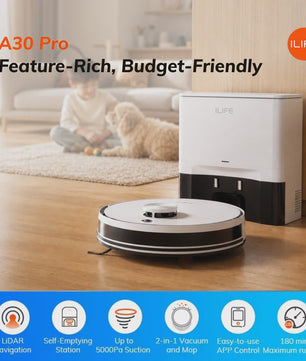 ILIFE A30 Pro Robotstofzuiger met Zelflegstation, 5000Pa Zuigkracht, LDS Navigatie & Dweilfunctie