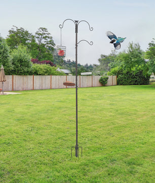 Voederpaal Vogelhuisje met 4 Haken - 190 cm Hoog - Zwaar Staal - Inclusief Voerbak & Waterbak