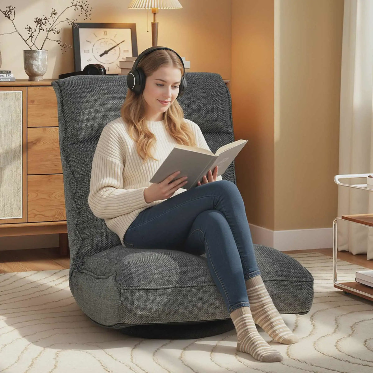 Opvouwbare Vloerstoel met 360° Draaifunctie en Verstelbare Rugleuning - Comfortabele Fauteuil voor Woonkamer
