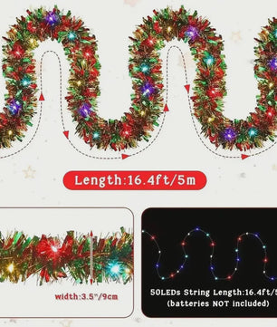 Kerst Slinger met LED Verlichting - Glanzend Metallic Decoratie voor Kerstboom & Huis