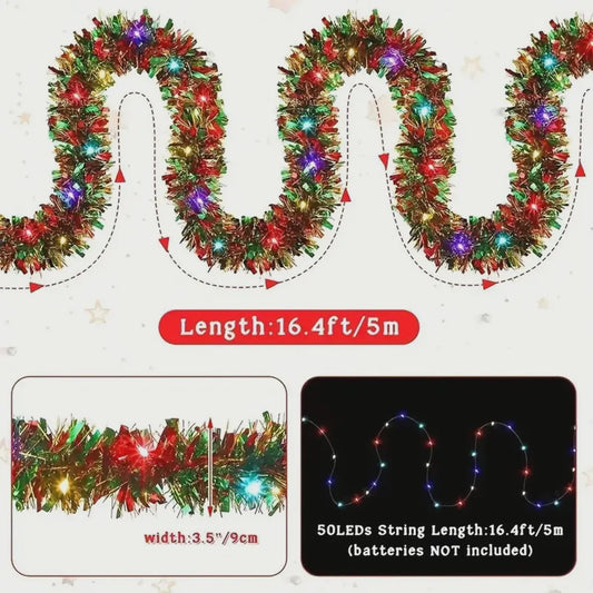 Kerst Slinger met LED Verlichting - Glanzend Metallic Decoratie voor Kerstboom & Huis