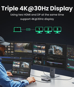 UGREEN 8-in-1 USB-C Hub: Triple 4K Display, 10Gbps, 100W PD - Ideaal voor MacBook & PC