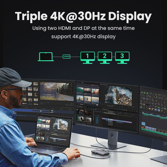 UGREEN 8-in-1 USB-C Hub: Triple 4K Display, 10Gbps, 100W PD - Ideaal voor MacBook & PC