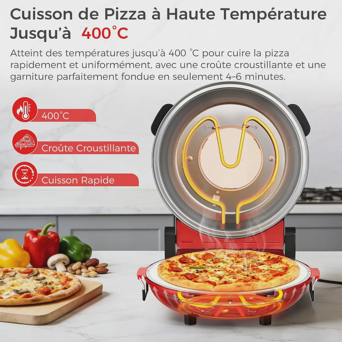 Elektrische Pizzaoven met Pizzasteen - Snel & Verstelbare Temperatuur