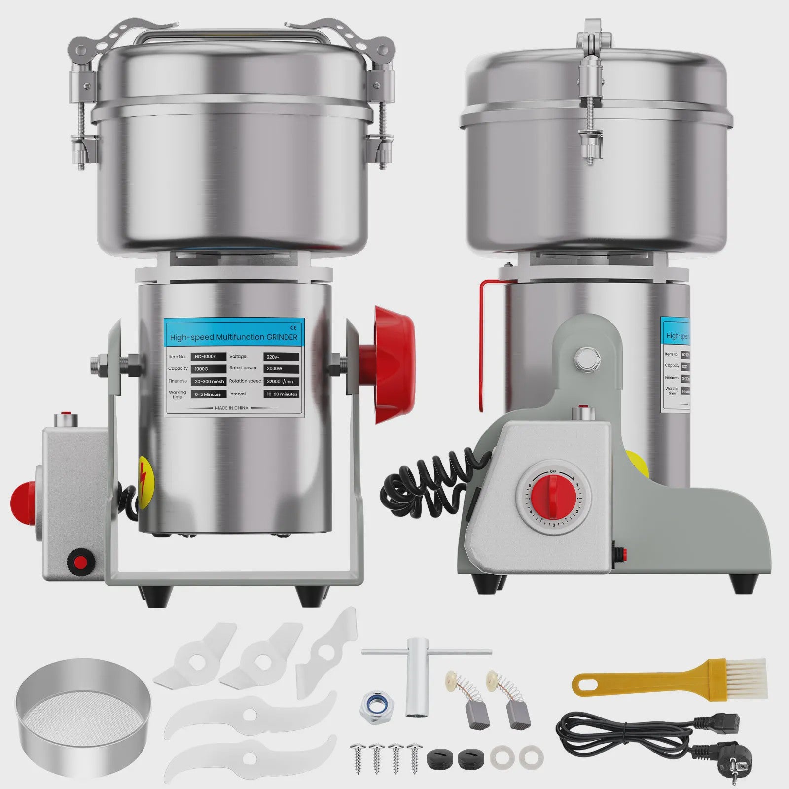 Krachtige Elektrische Graanmolen & Kruidenmaler - 1000g, RVS, 32000 RPM