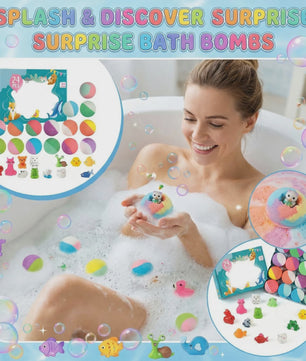 24x Verrassingsbadbomben Cadeauset - Luxe Spa Ontspanning met Etherische Oliën & Shea Boter voor Kinderen & Volwassenen