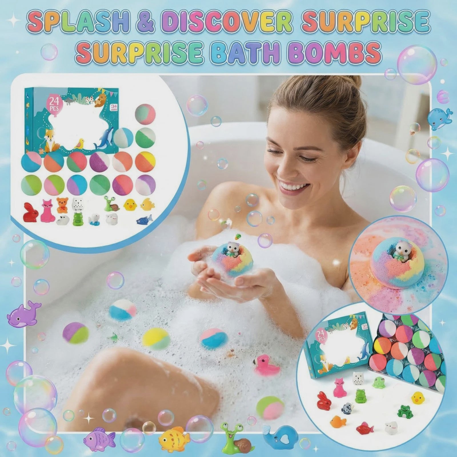 24x Verrassingsbadbomben Cadeauset - Luxe Spa Ontspanning met Etherische Oliën & Shea Boter voor Kinderen & Volwassenen