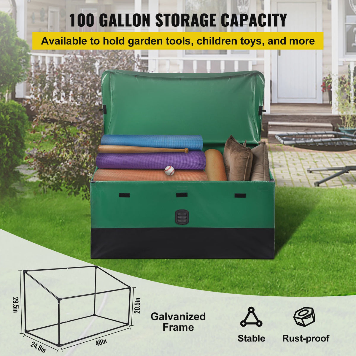 Waterdichte Outdoor Opbergbox 100 Gallon - PE Tarpaulin & Verzinkt Frame