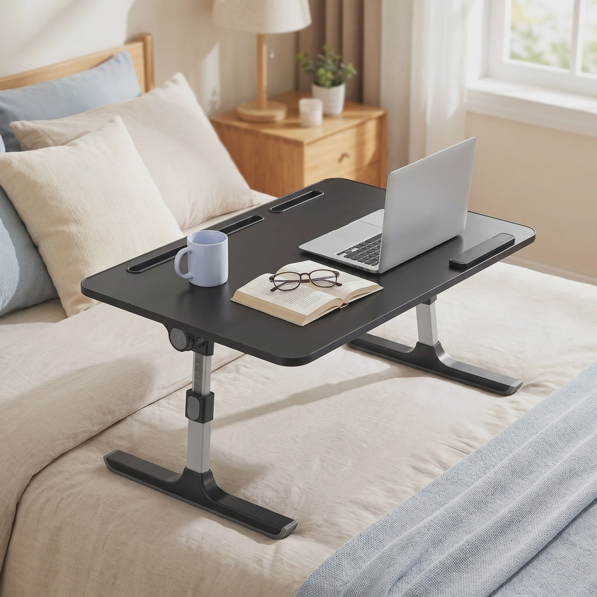 Verstelbare Laptoptafel voor Bed & Bank - Inklapbaar, Met Tablet/Telefoonhouder