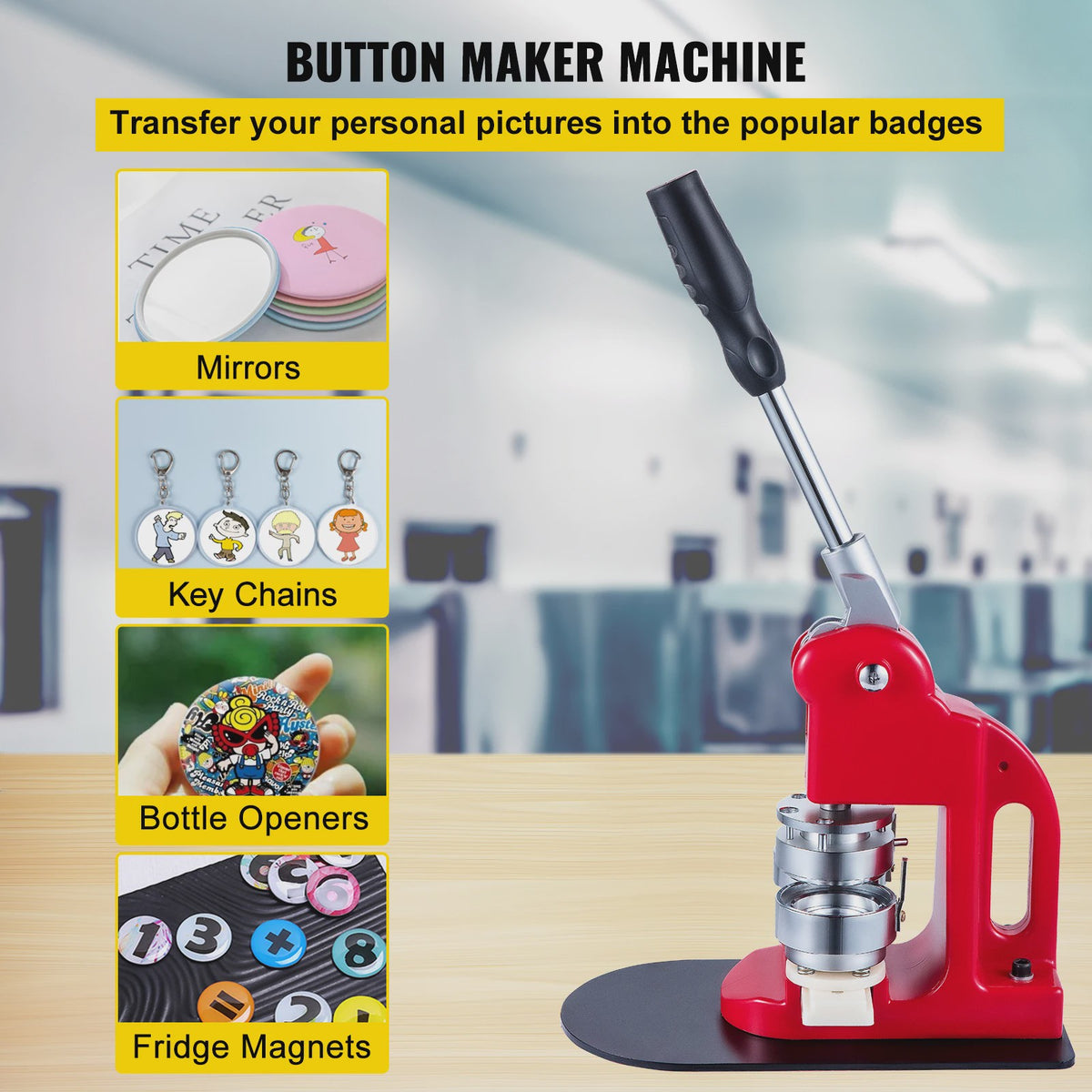 Professionele Badge Maker Machine: Maak Zelf Pins & Broches (25-75mm) - Inclusief 500/1000 Onderdelen