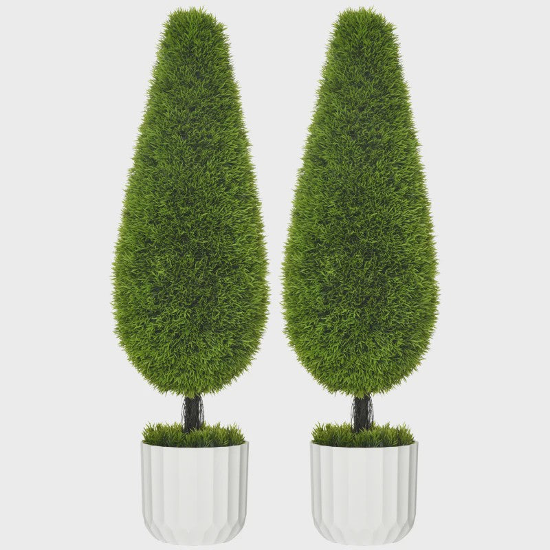 Set van 2 Kunstcipressen 90 cm met Pot en Mos - Decoratieve Kunstplant voor Binnen en Buiten