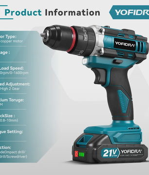 YOFIDRA 21V Accu Klopboormachine 3-in-1 met 25+3 Koppelinstellingen en LED Verlichting