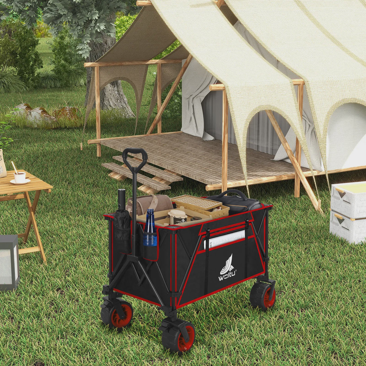 WOLTU Vouwbare Transportkar met Remmen - 240L Camping Kar voor Tuin, Strand & Boodschappen