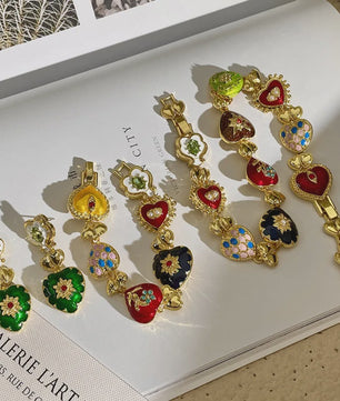 Retro Kleurrijke Hart & Bloem Ketting & Oorbellen Set - Paleis Stijl