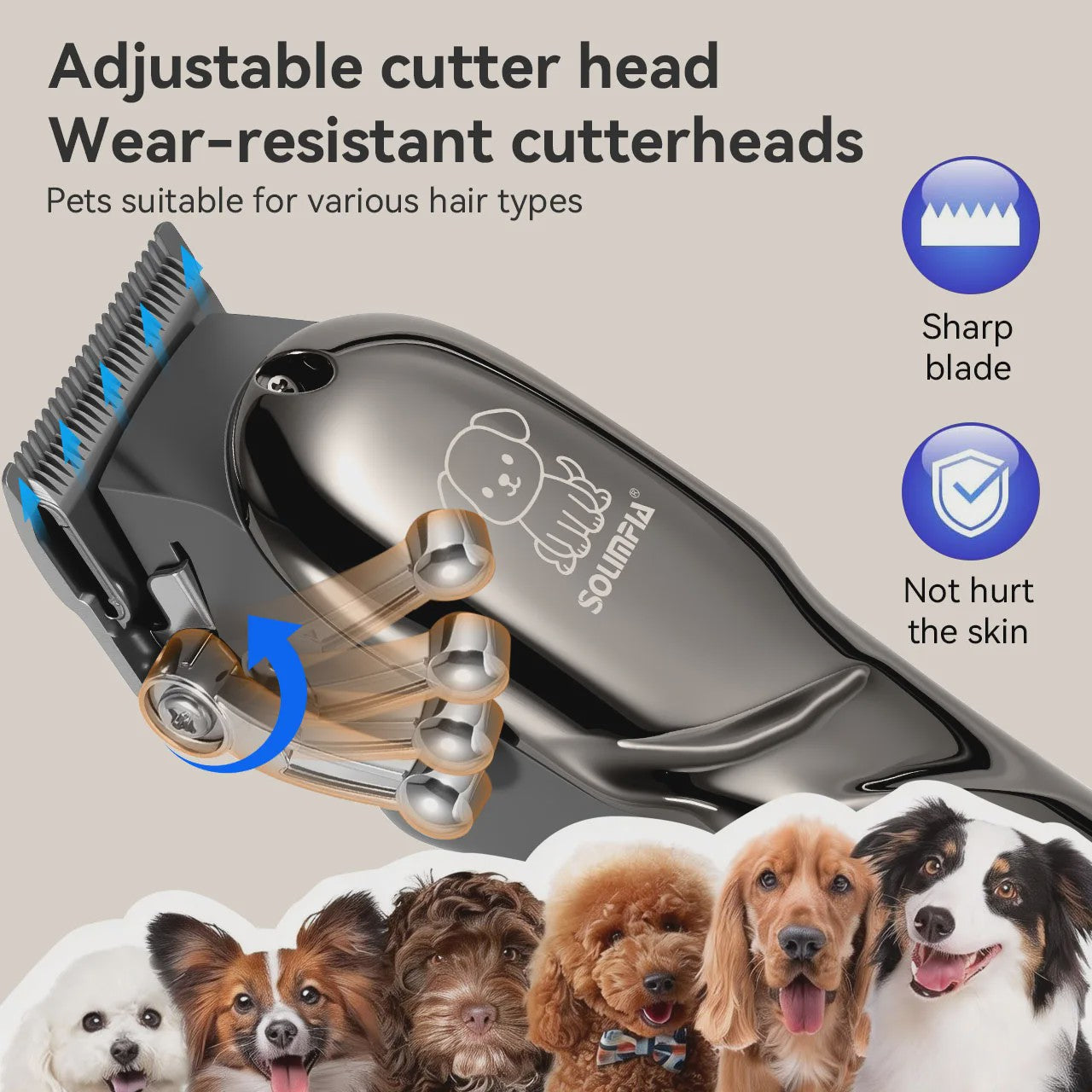 Solimpia Professionele Hond & Kat Trimmer - Krachtige 6500RPM Motor, USB Oplaadbaar, 180 Min Gebruikstijd, Stille Werking