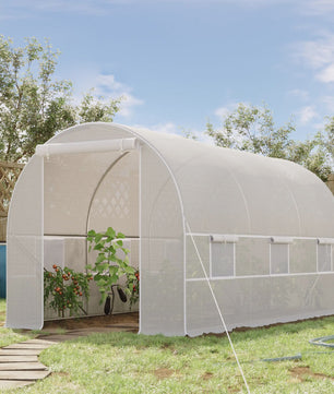 Outsunny greenhouse 8 sqm garden tunnel, tunnel greenhouse garden 400x200x cm with door and 6 windows, for outside, all seasons, vegetables, fruits, flowers, tarpaulin PE high density 140g/m² White