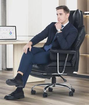 Ergonomische bureaustoel met uitschuifbare voetensteun en hoofdsteun - PU leer