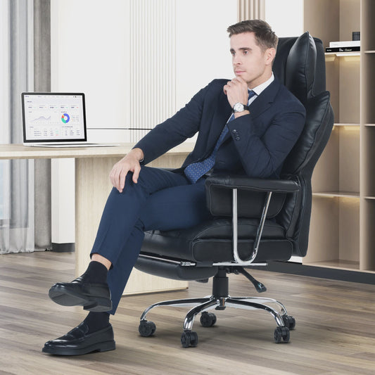 Ergonomische bureaustoel met uitschuifbare voetensteun en hoofdsteun - PU leer