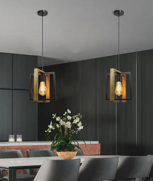 Retro Houten & IJzeren Hanglamp - Stijlvolle Verlichting voor Bar, Restaurant en Huis