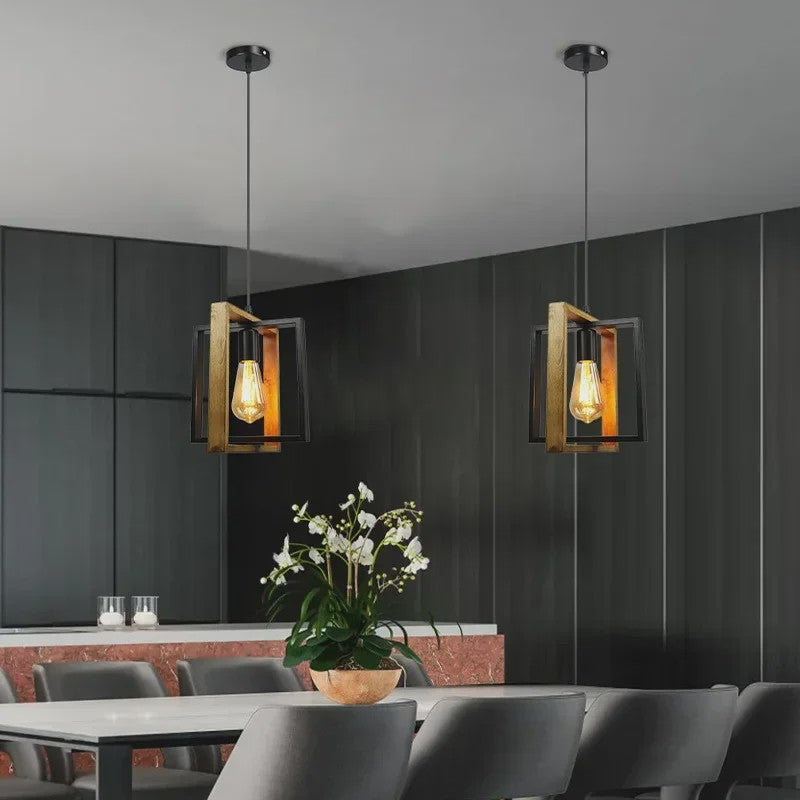 Retro Houten & IJzeren Hanglamp - Stijlvolle Verlichting voor Bar, Restaurant en Huis