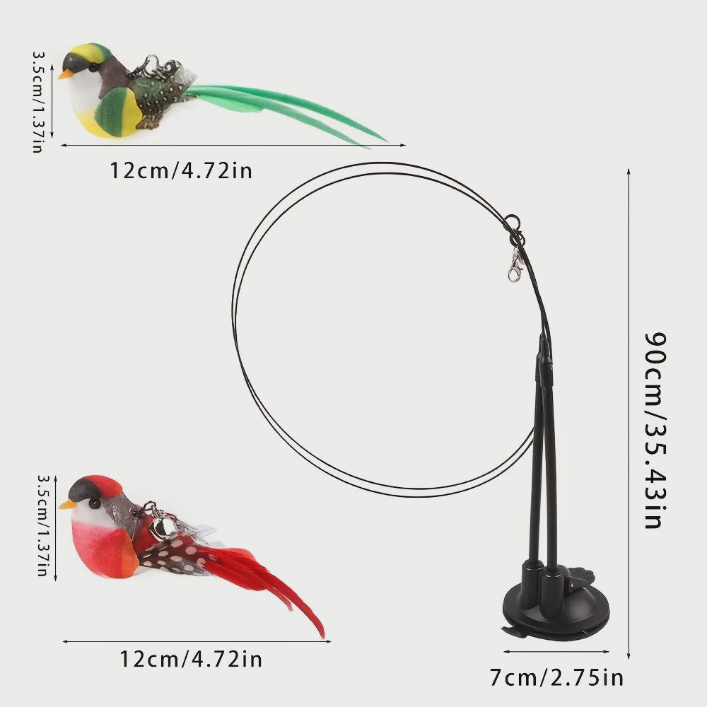 Interactieve Katten Speelstok met Dubbele Vogel en Sterke Zuignap