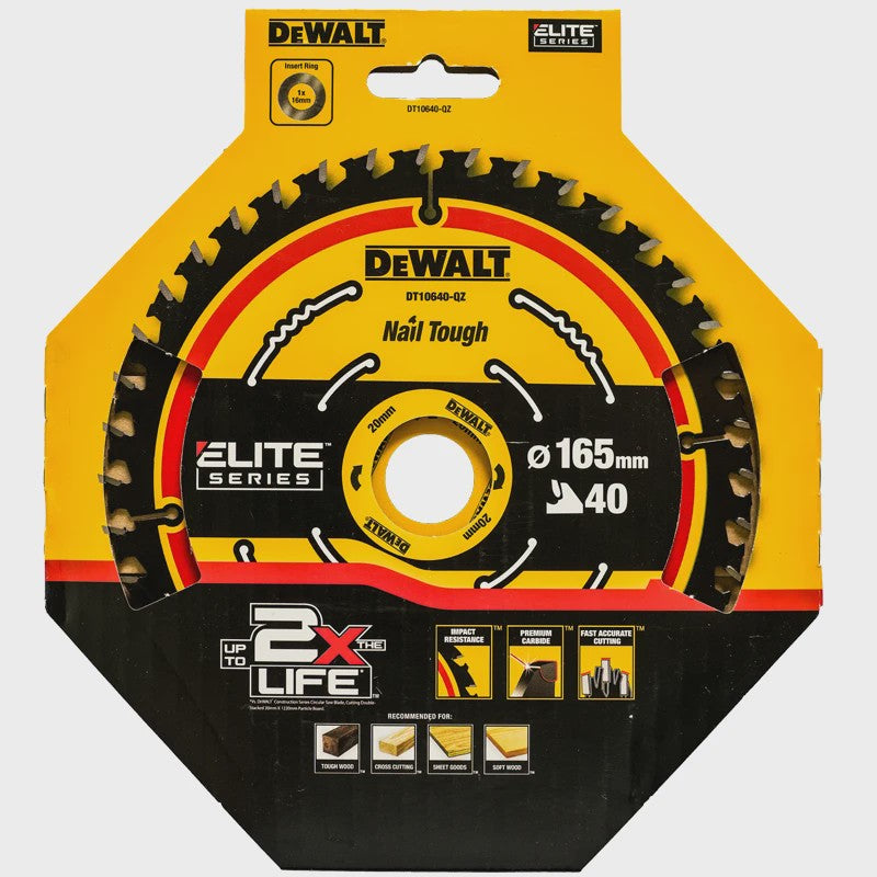 DEWALT DT10640 Cirkelzaagblad 165mm, 40T - Duurzaam & Precisie voor Hout