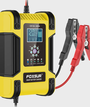 Foxsur Slimme Automatische Acculader 12V/24V met Digitaal Display en Reparatie Modus