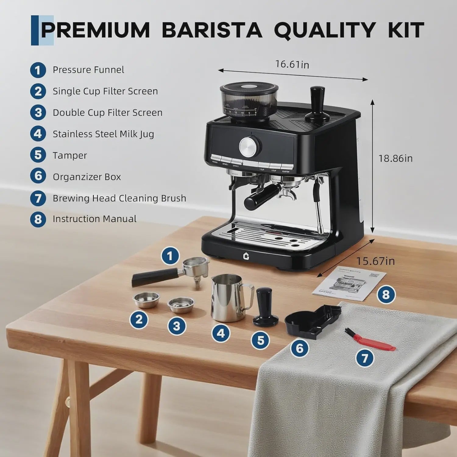 HiMISS Volautomatische Espressomachine met Ingebouwde Grinder en Melkopschuimer - 15 Bar