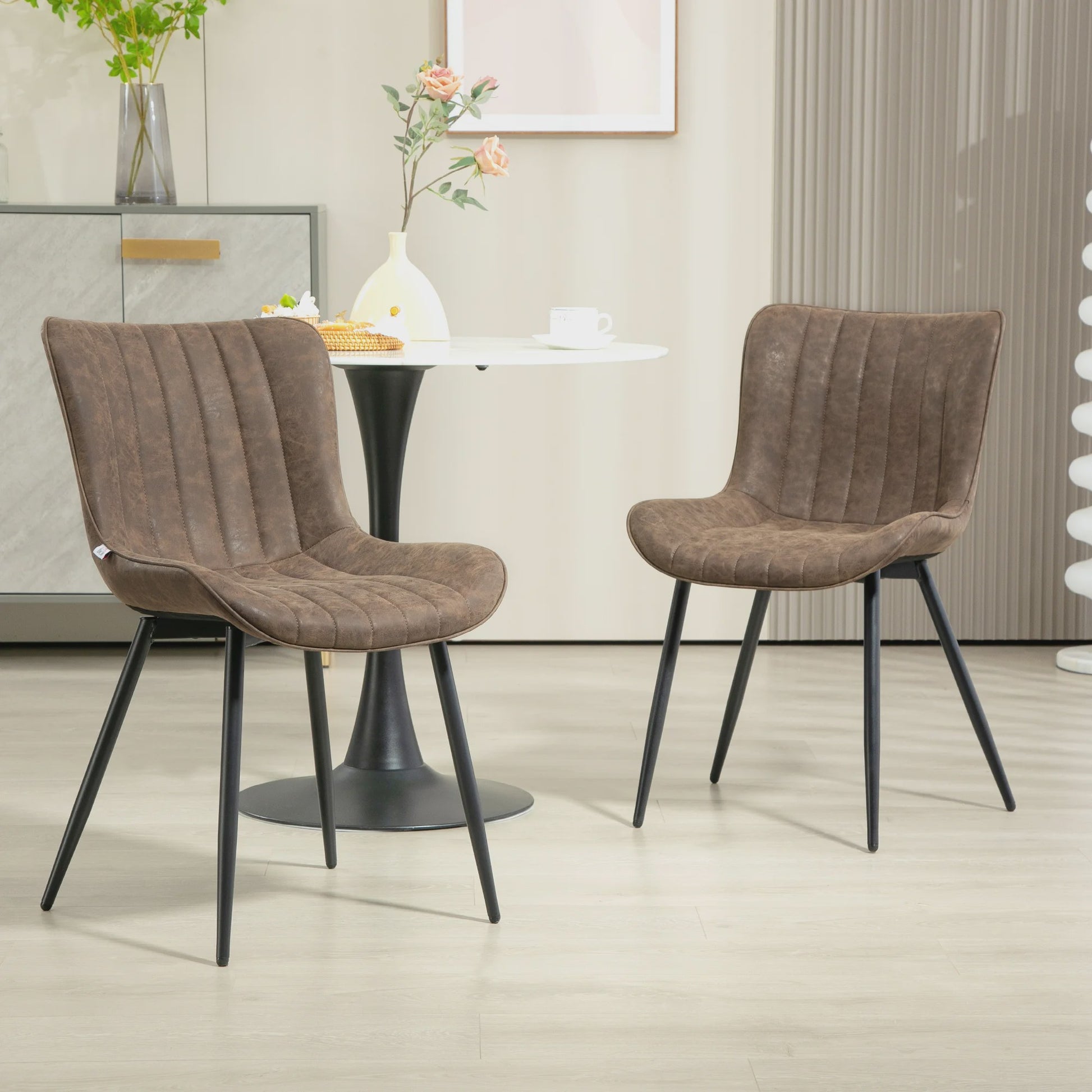 Set van 2 Moderne Gestoffeerde Eetkamerstoelen - Bruin