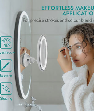 Draagbare Make-up Spiegel met 10x Vergroting, 3 Kleuren LED Licht en Zuignap