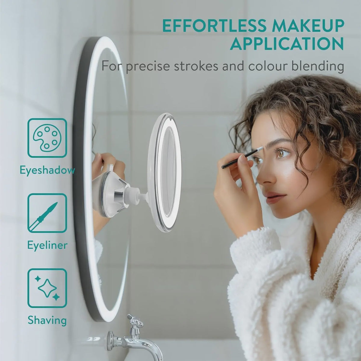 Draagbare Make-up Spiegel met 10x Vergroting, 3 Kleuren LED Licht en Zuignap