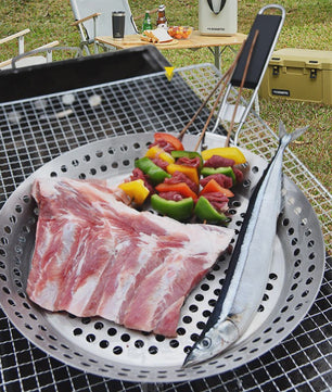 Ronde BBQ Grill Pan met Houten Handvat - Draagbaar & Duurzaam voor Buiten