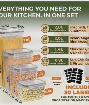 25-delige Luchtdichte Voorraadpotten Set - BPA-Vrij Stapelbaar voor Keuken & Pantry