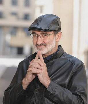 Stijlvolle Leren Baret voor Heren - Imitatie Schapenvacht Pet
