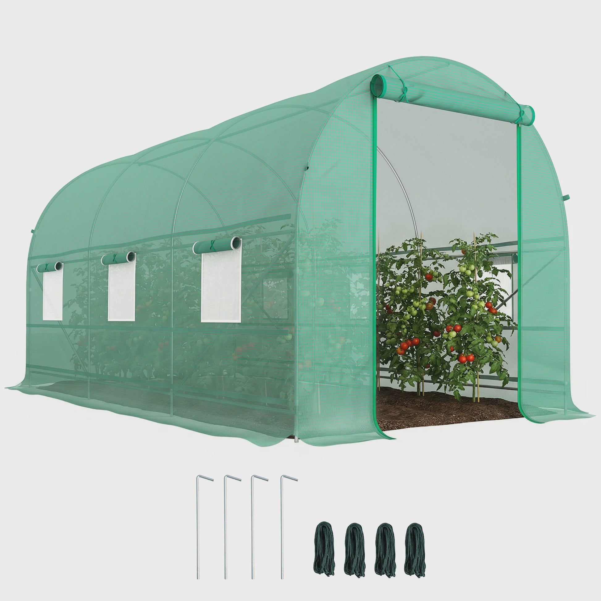 Outsunny Tunnel Greenhouse 400X200X200Cm with 6 Windows for Growing Green Plants