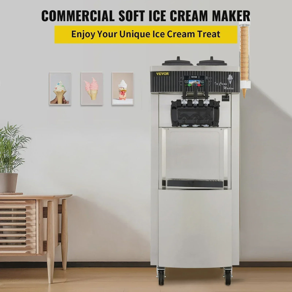 VEVOR Professionele Soft IJsmachine met 2+1 Smaken - 2200W