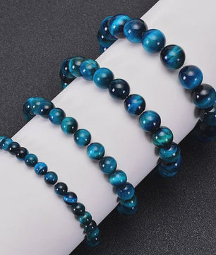 Minimalistische Blauwe Tijgeroog Kralen Armband - Natuursteen