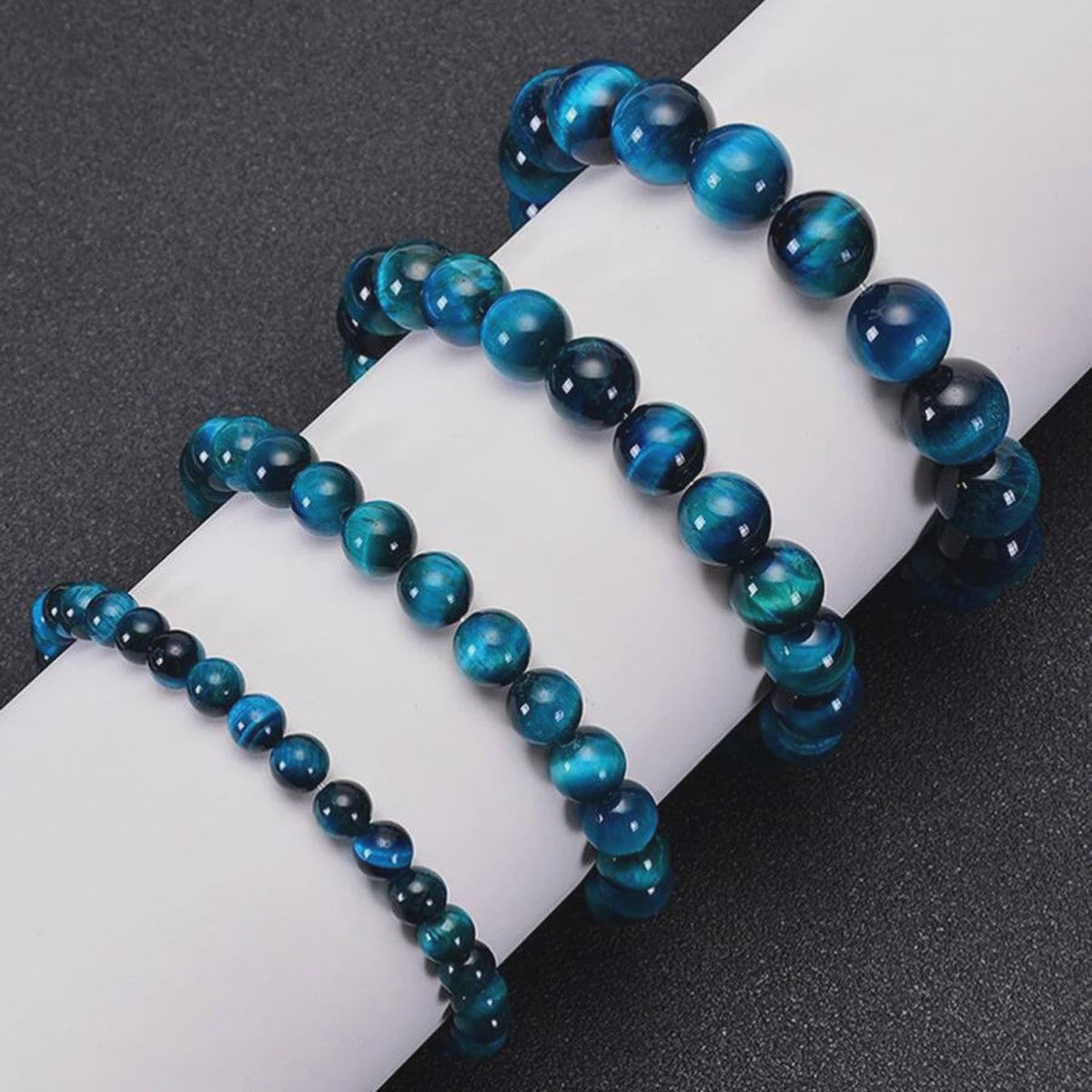 Minimalistische Blauwe Tijgeroog Kralen Armband - Natuursteen
