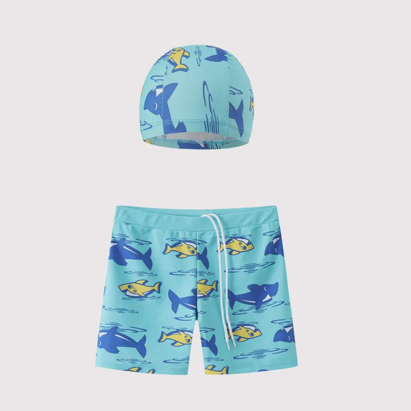 Zomer Zwemset Jongens: Zwembroek & Zwemkap met Cartoon Print - Sneldrogend & Comfortabel