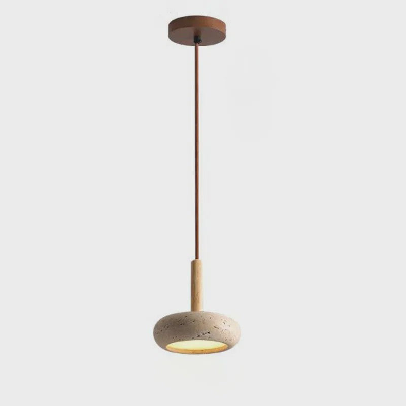 Wabi Sabi Hanglamp Geel Natuursteen met Hout - Sfeervolle Verlichting voor Eetkamer & Slaapkamer