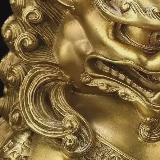 Set van 2 Koperen Feng Shui Leeuw Beeldjes - Symbool van Bescherming en Welvaart