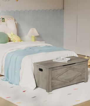 Rustieke Houten Opbergbank met Klepdeksel - Farmhouse Stijl