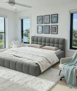 Luxe Gestoffeerd Bubble Bed 160x200 cm met Lattenbodem en Zacht Hoofdbord - Stijlvol Slaapkamermeubel