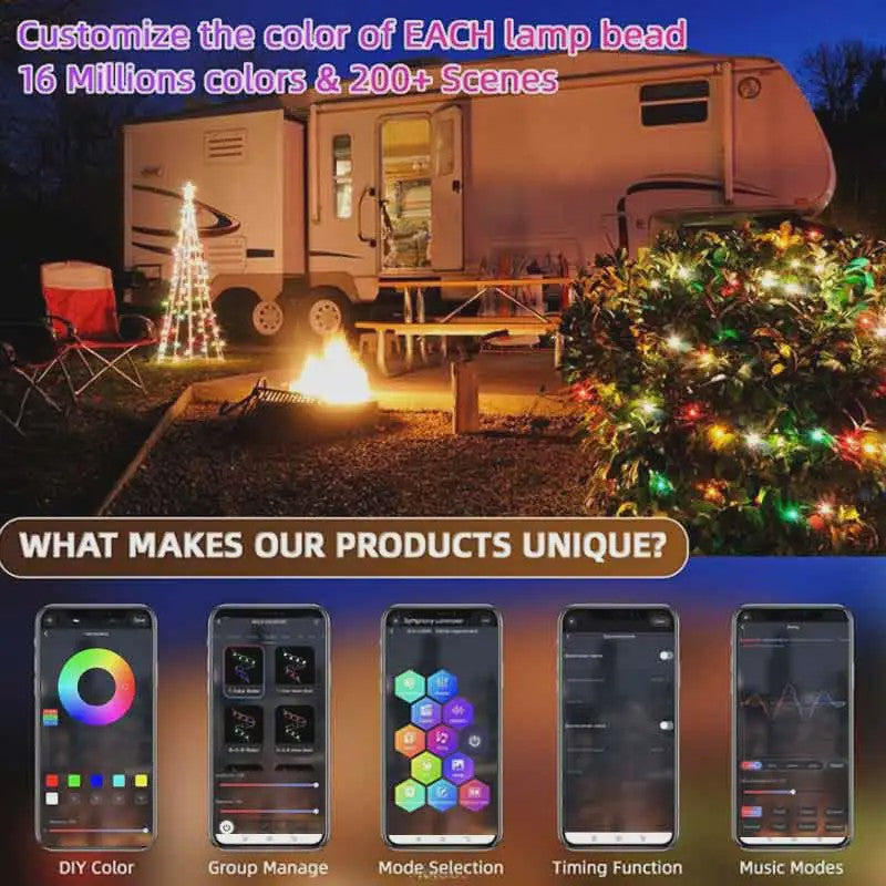 20M RGBIC LED Snoer Verlichting met Bluetooth & Muziekfunctie - Droomkleuren, App Bediening