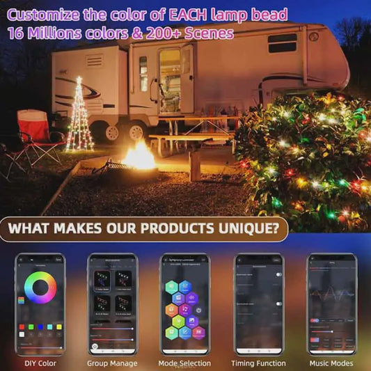 20M RGBIC LED Snoer Verlichting met Bluetooth & Muziekfunctie - Droomkleuren, App Bediening