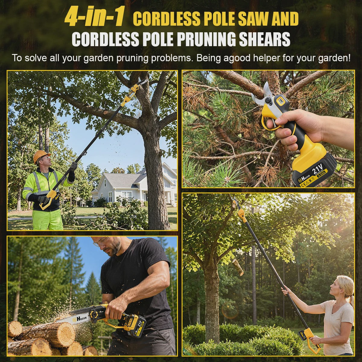 Hecus 4-in-1 Telescopische Snoeischaar & Kettingzaag - Borstelloos, voor Makita 18V Accu