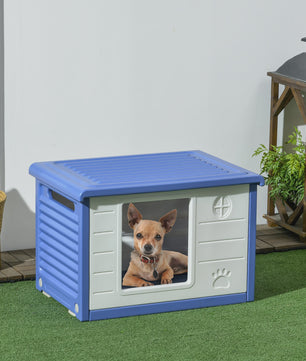 PawHut Buiten Hondenhok - Blauw/Wit Plastic met Ventilatie