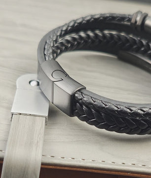 Luxe Heren Armband van Gevlochten Leer met Magnetische Sluiting en RVS Details